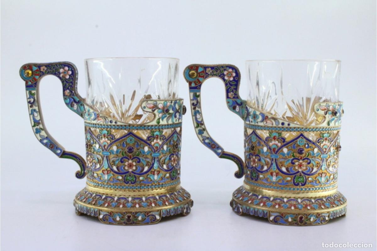 Antig&uuml;edades: 2 posavasos de plata cloisonn&eacute; - Foto 2