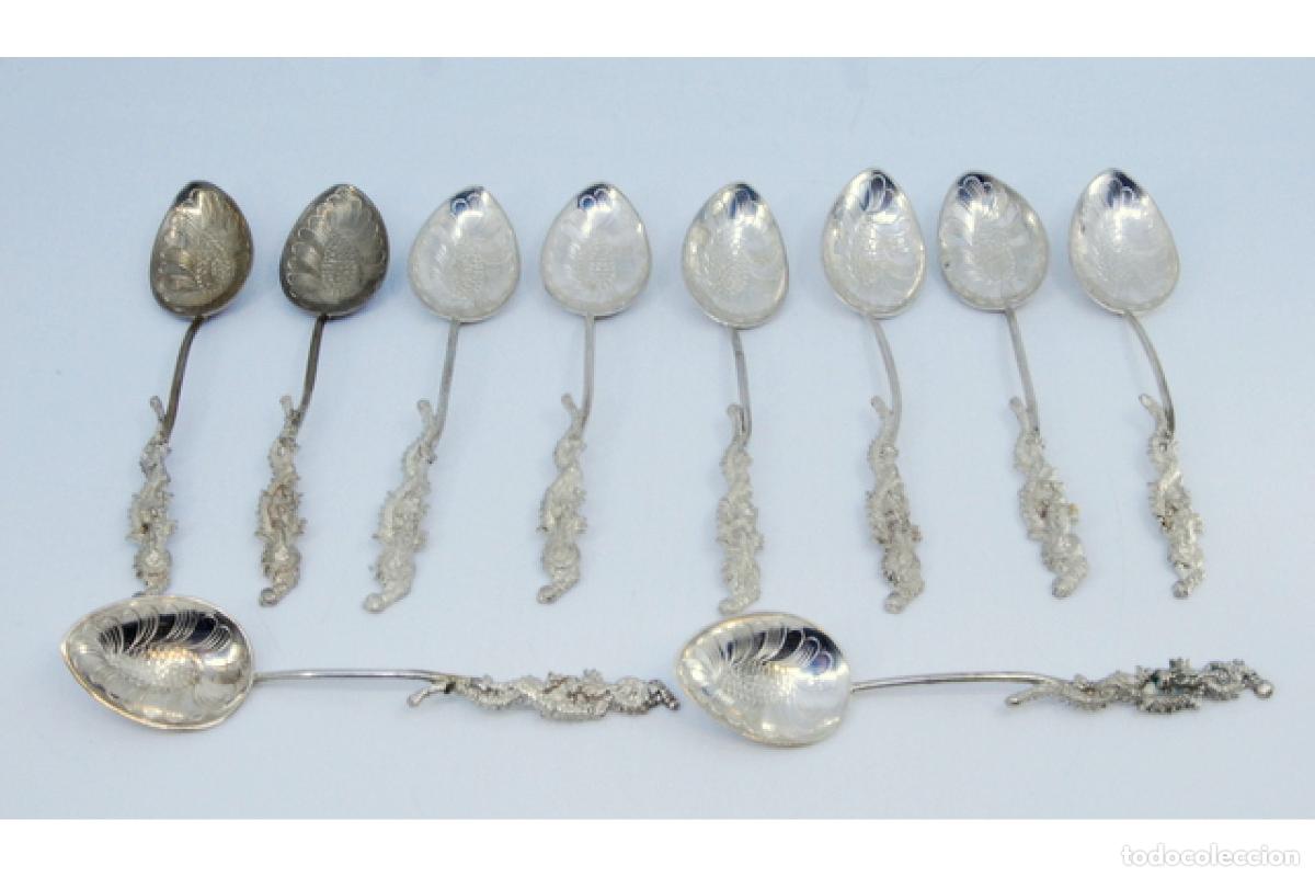 Antig&uuml;edades: Juego de 10 cucharas de plata - Foto 2