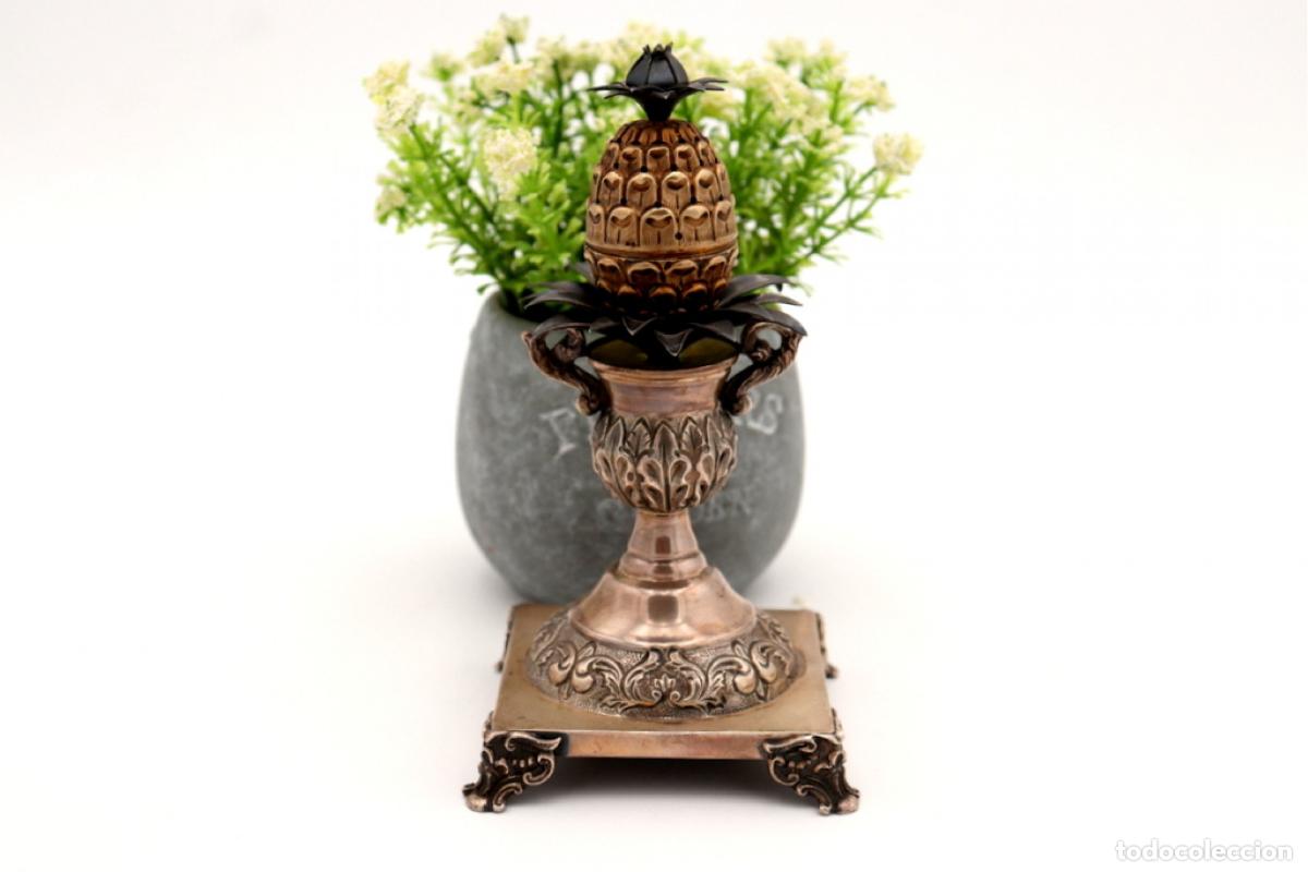 Antiques: Soporte de plata para palillos de dientes - Pi&ntilde;a