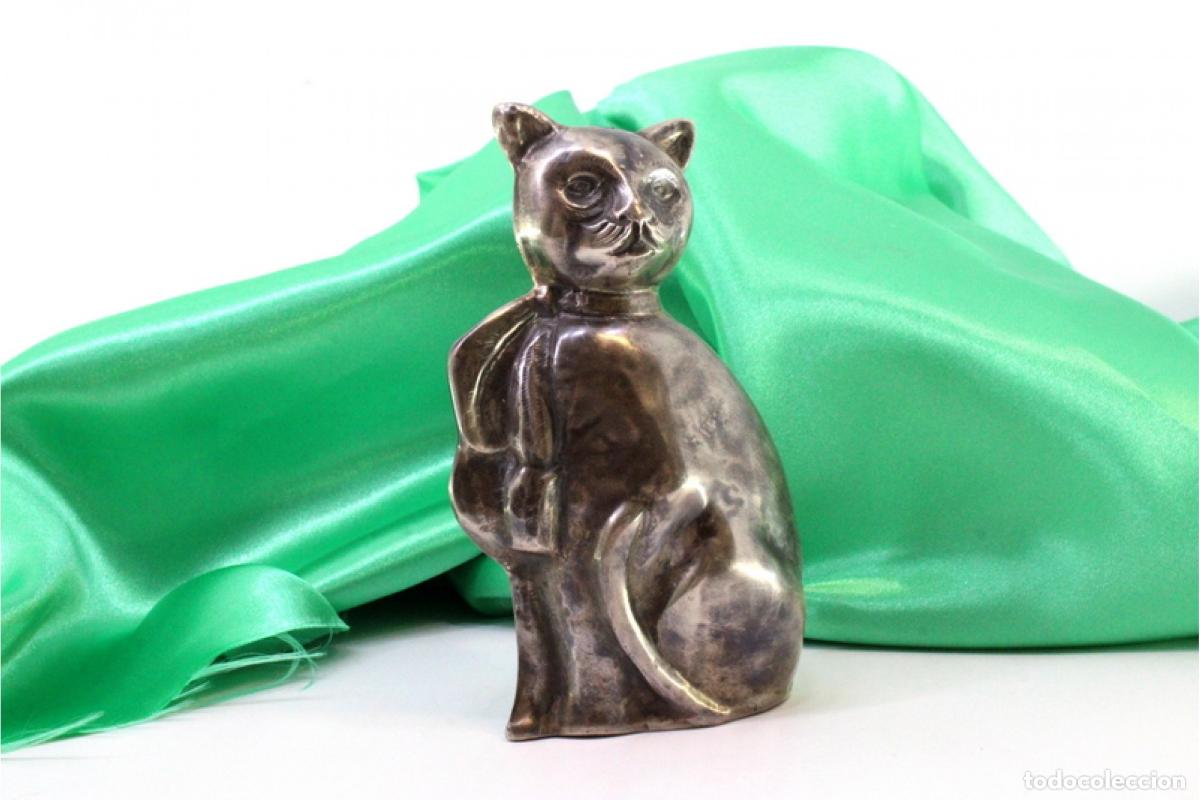 Antig&uuml;edades: Soporte de plata para palillos de dientes - Gato