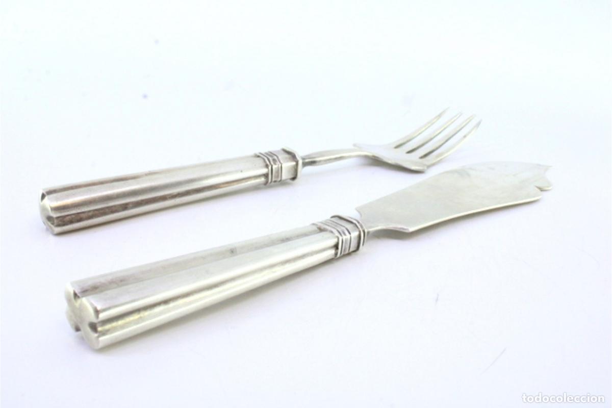 Antig&uuml;edades: Cuchillo y tenedor de plata para queso. - Foto 4
