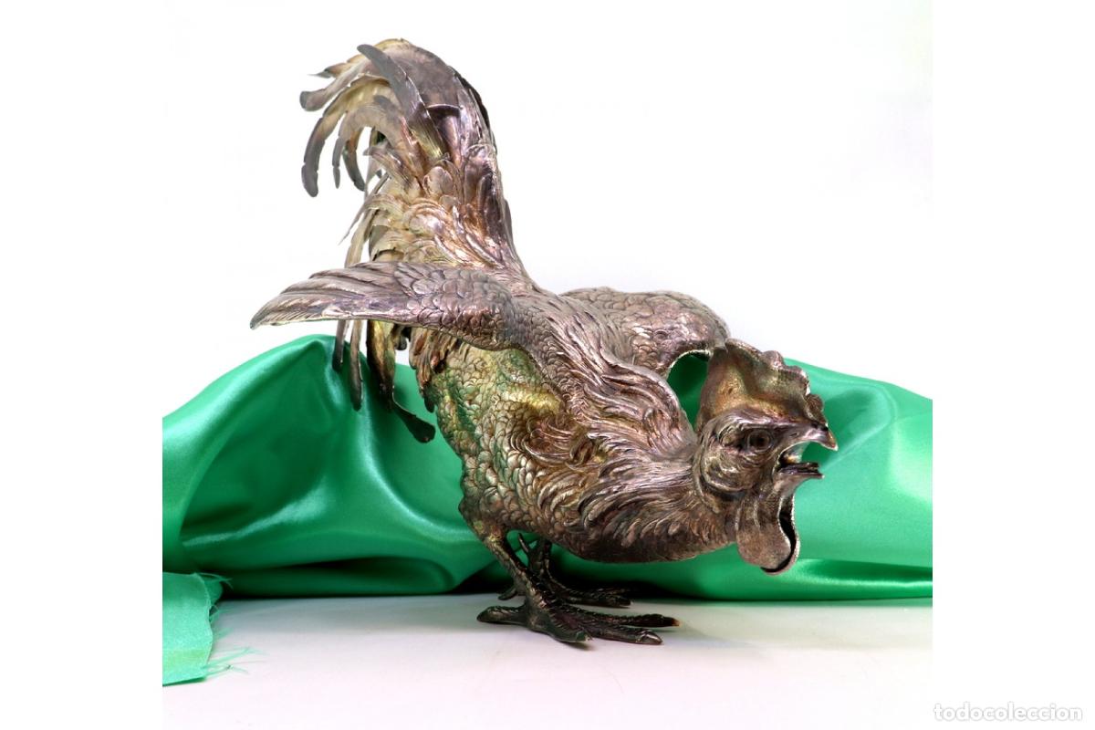 Antig&uuml;edades: Conjunto de gallos de pelea, en plata. - Foto 10