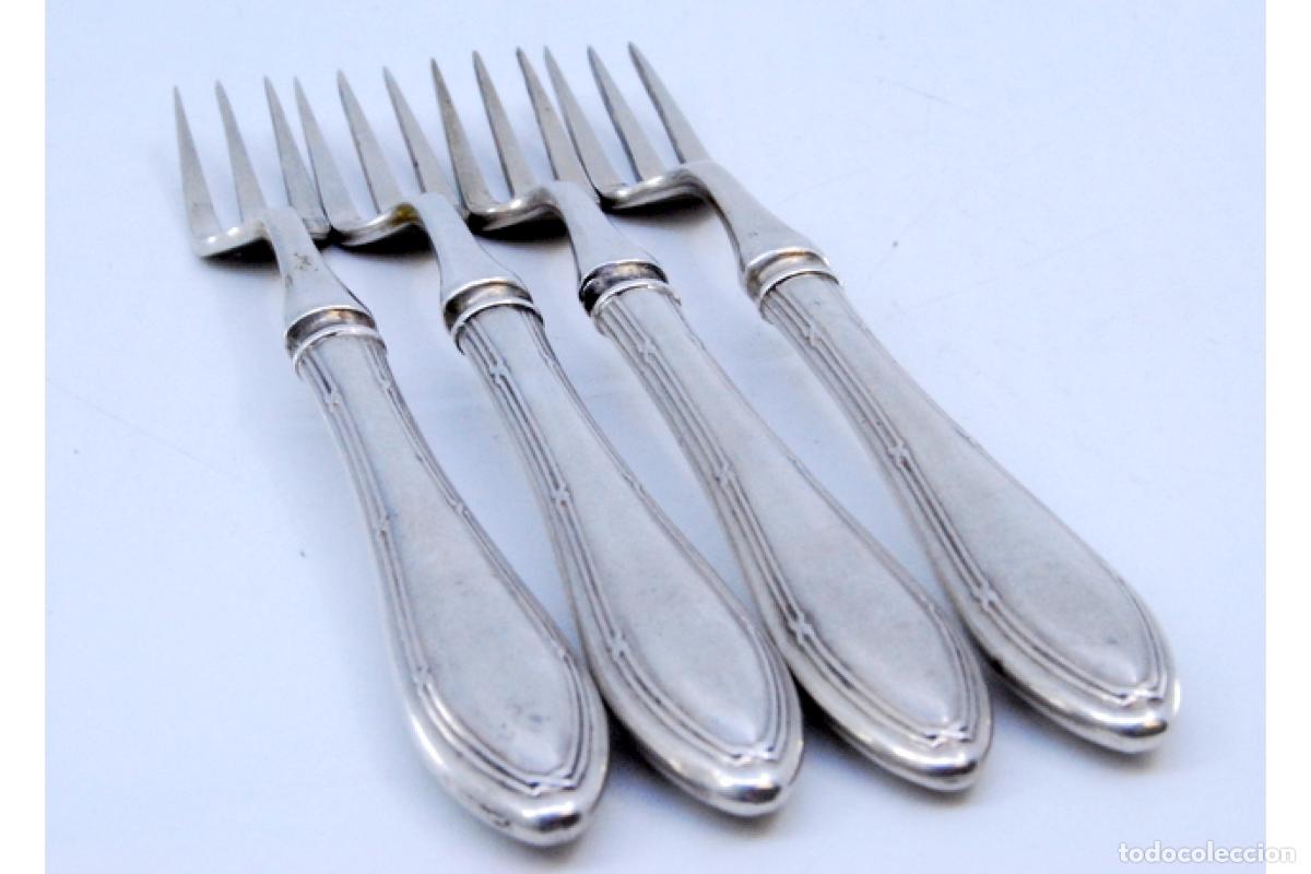 Antig&uuml;edades: Juego de 4 tenedores de plata - Foto 7