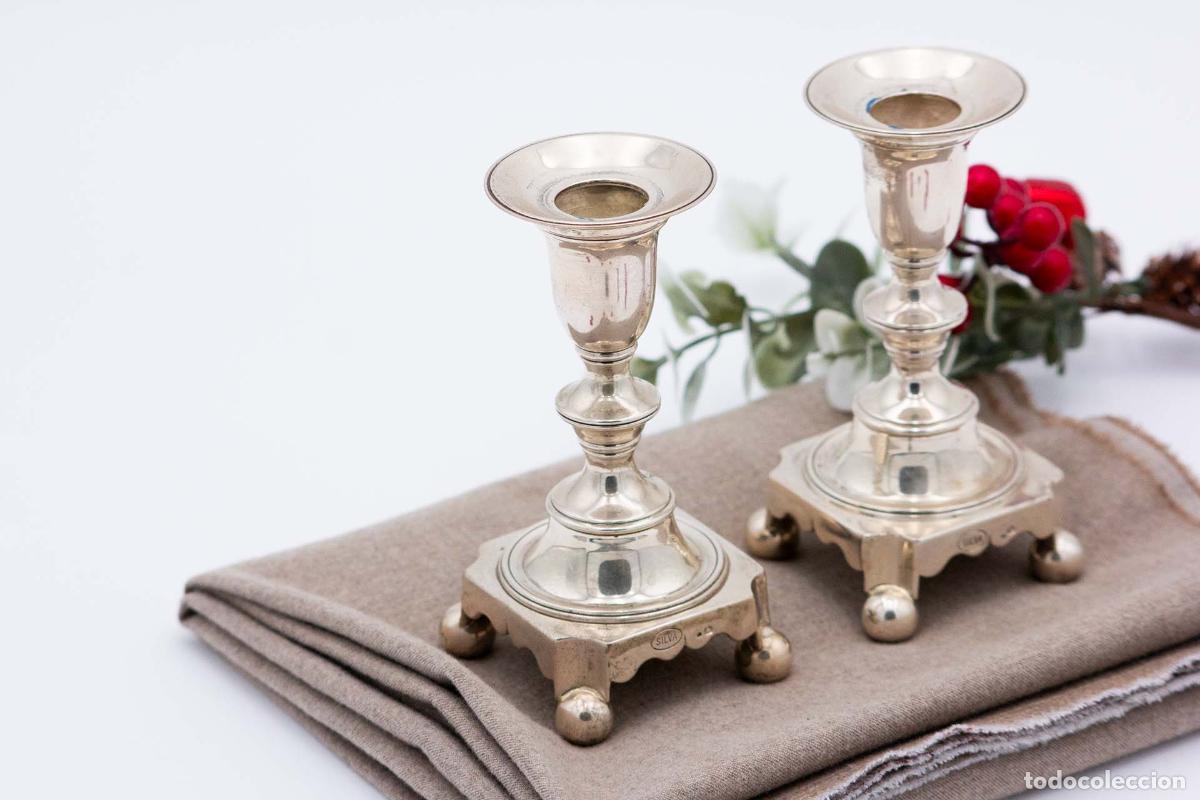 Antig&uuml;edades: Par de candelabros de plata - Foto 3