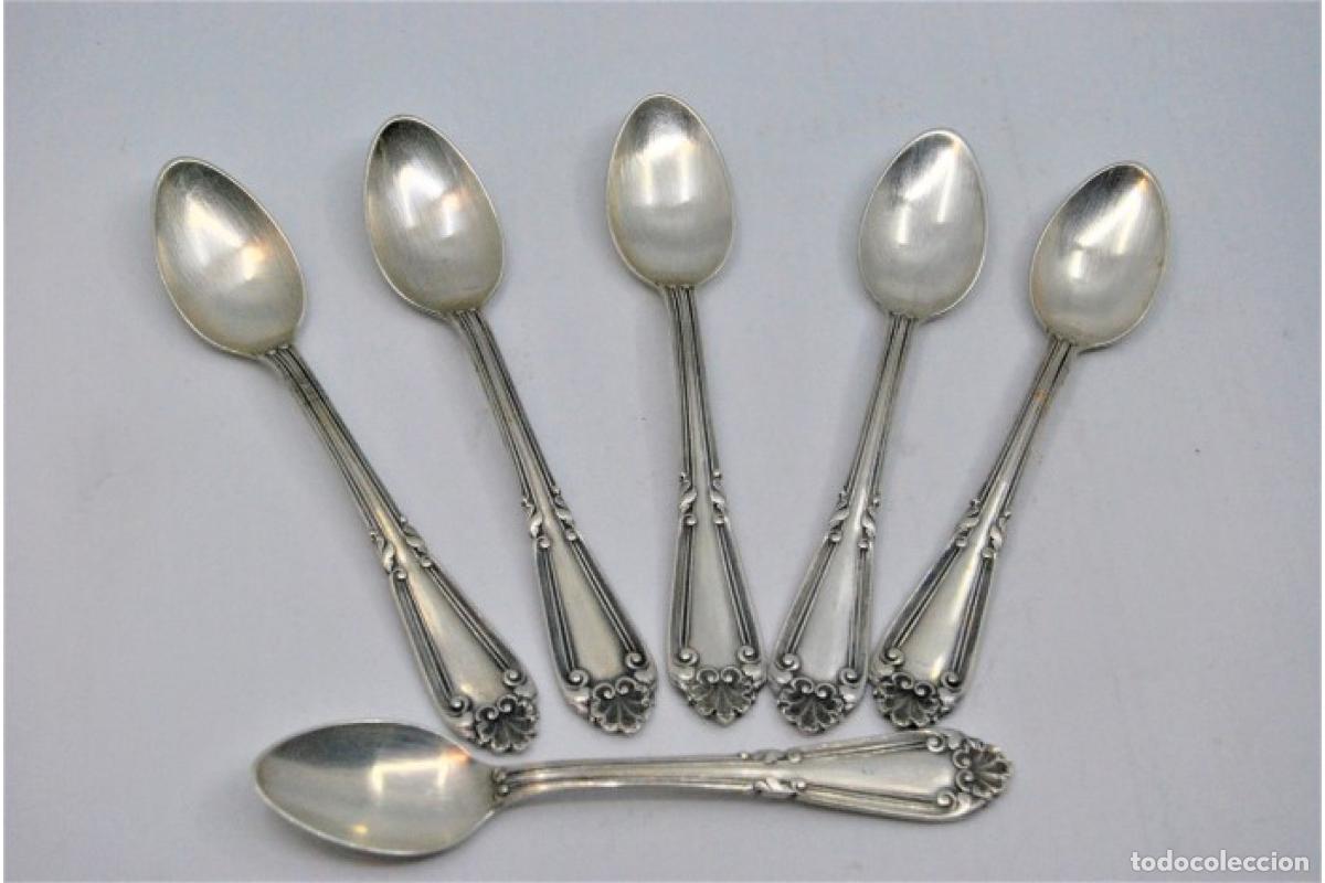 Antig&uuml;edades: Juego de 6 cucharillas de caf&eacute; de plata - Foto 4
