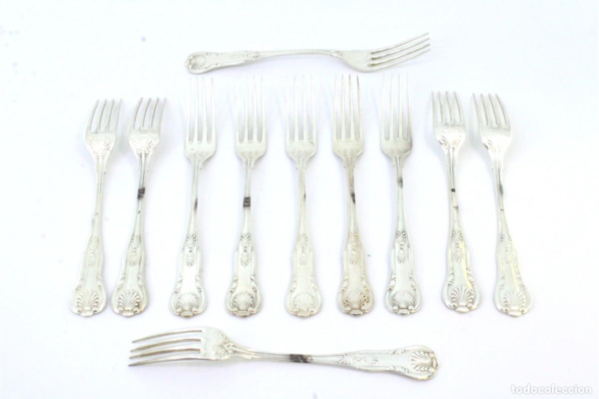 Antig&uuml;edades: Juego de 6 tenedores de postre de plata - Foto 2