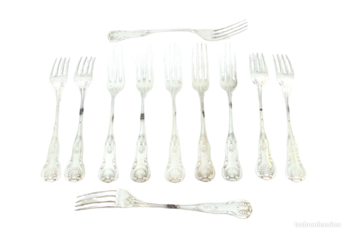 Antig&uuml;edades: Juego de 6 tenedores de postre de plata - Foto 1