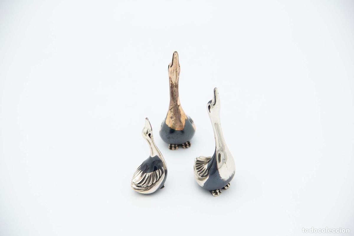 Antig&uuml;edades: Juego de 3 cisnes de plata - Foto 3