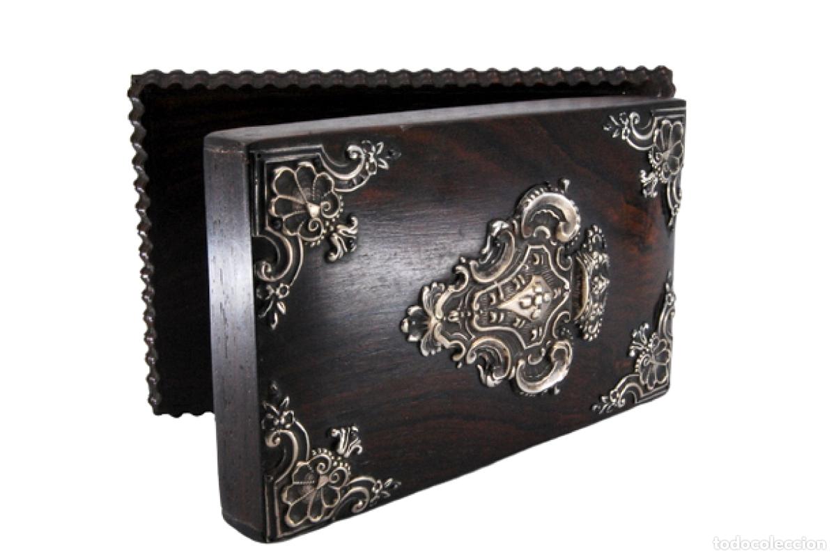 Antiques: Portacuadernillos/agenda, hecho de madera y plata.