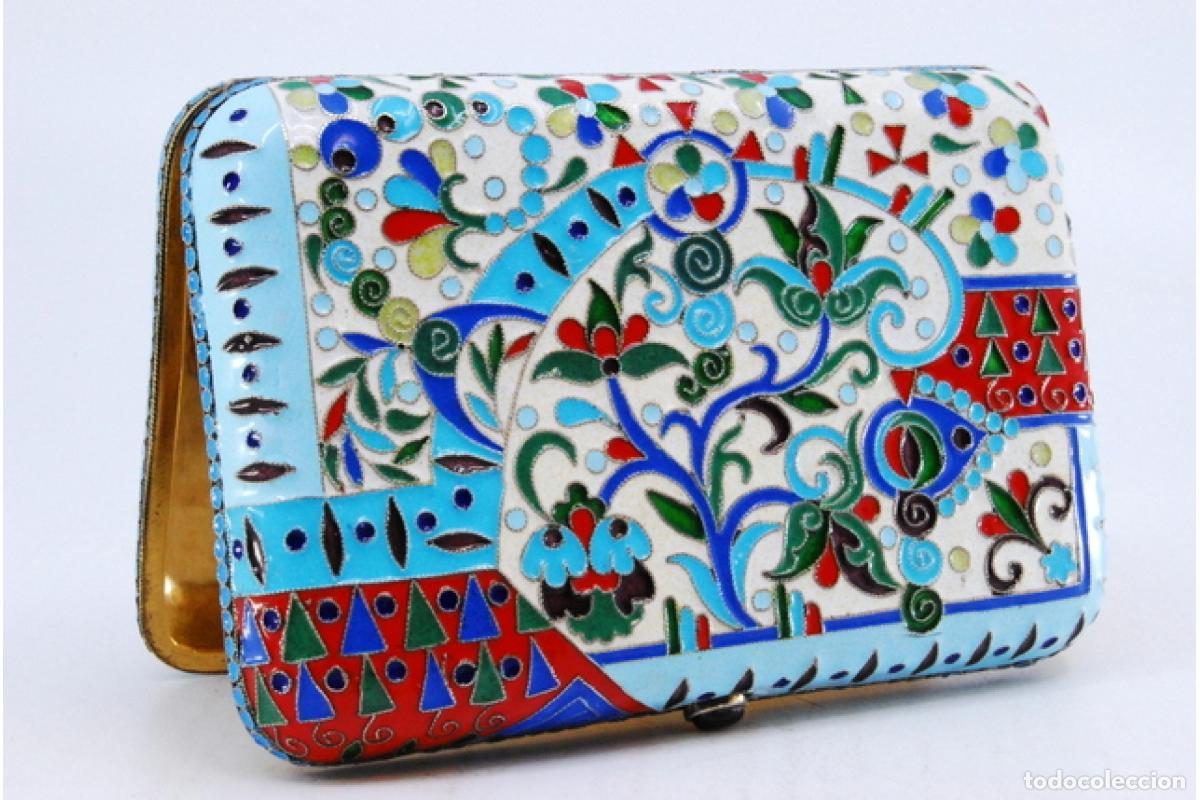 Antig&uuml;edades: Caja de tabaco, en cloisonn&eacute; de plata rusa. - Foto 5