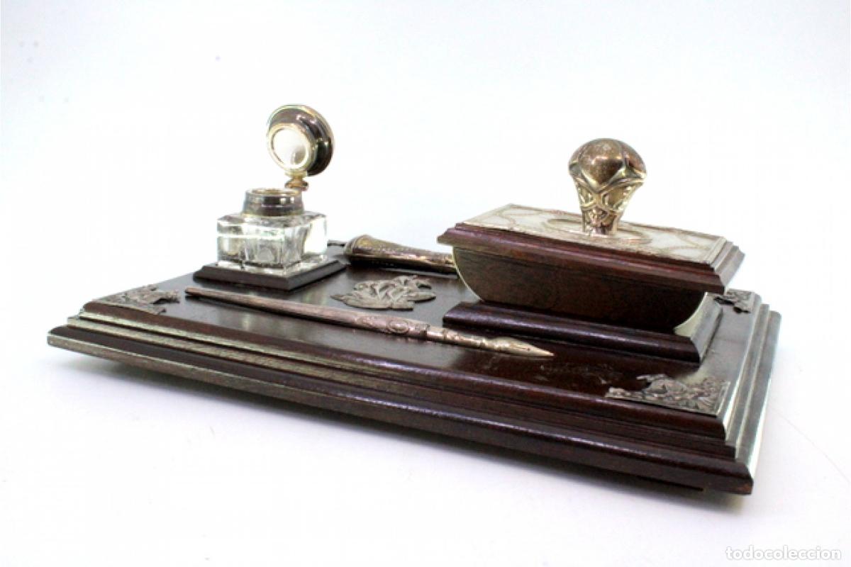 Antig&uuml;edades: Tintero de madera y plata - Foto 2