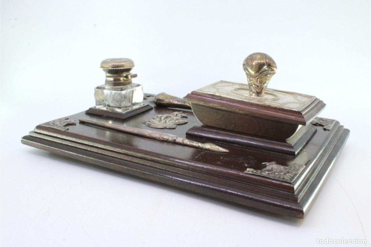 Antig&uuml;edades: Tintero de madera y plata - Foto 4