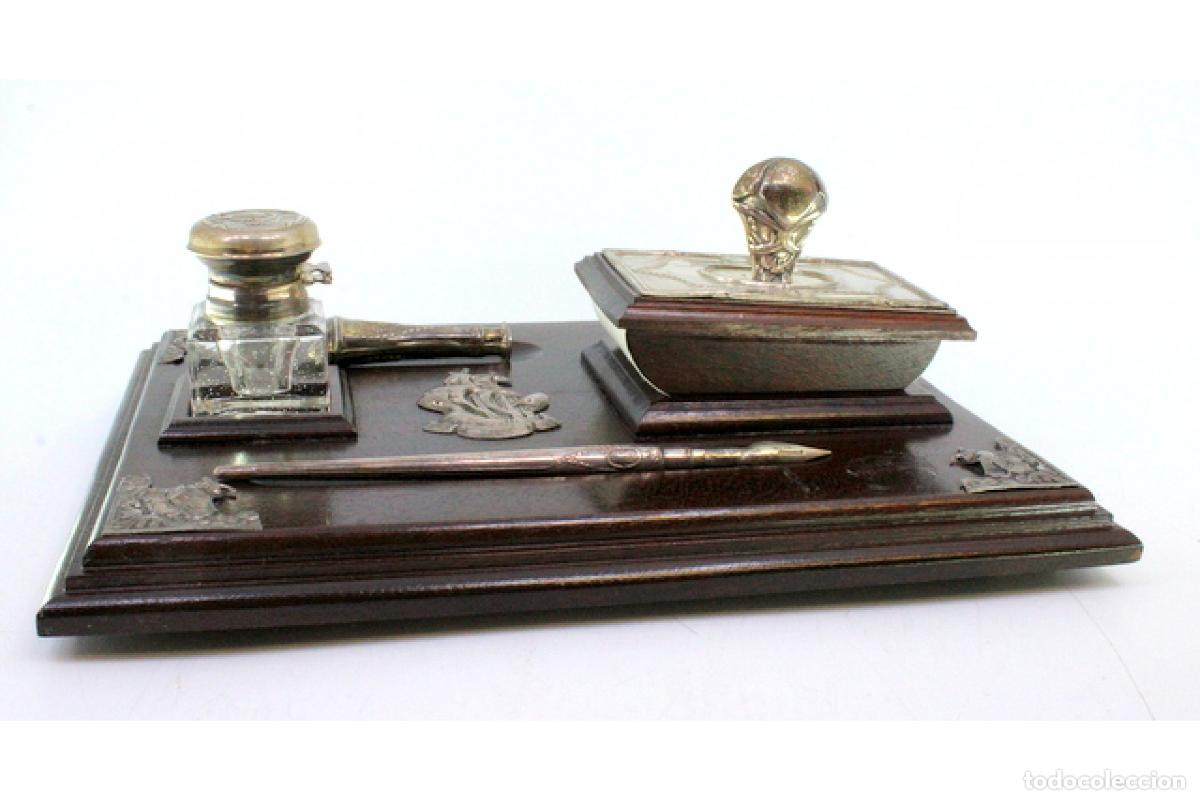 Antig&uuml;edades: Tintero de madera y plata - Foto 6