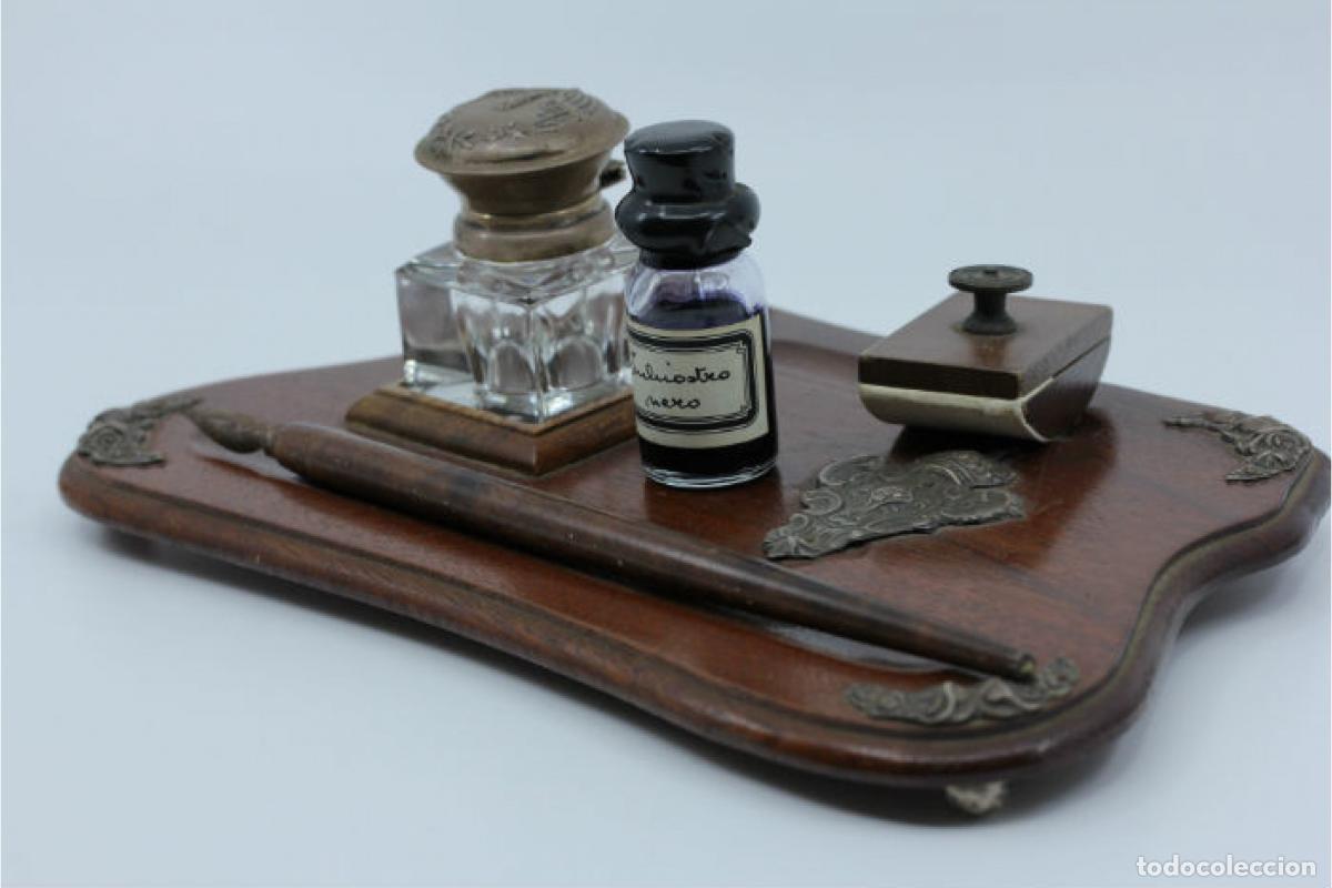 Antig&uuml;edades: Tintero de madera y plata - Foto 2