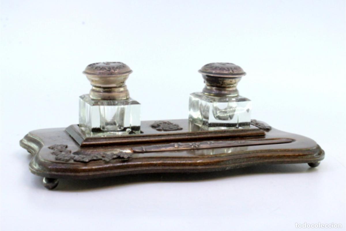 Antig&uuml;edades: Tintero de madera y plata - Foto 2