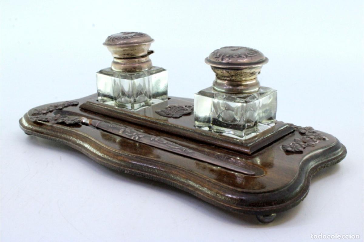 Antig&uuml;edades: Tintero de madera y plata - Foto 6