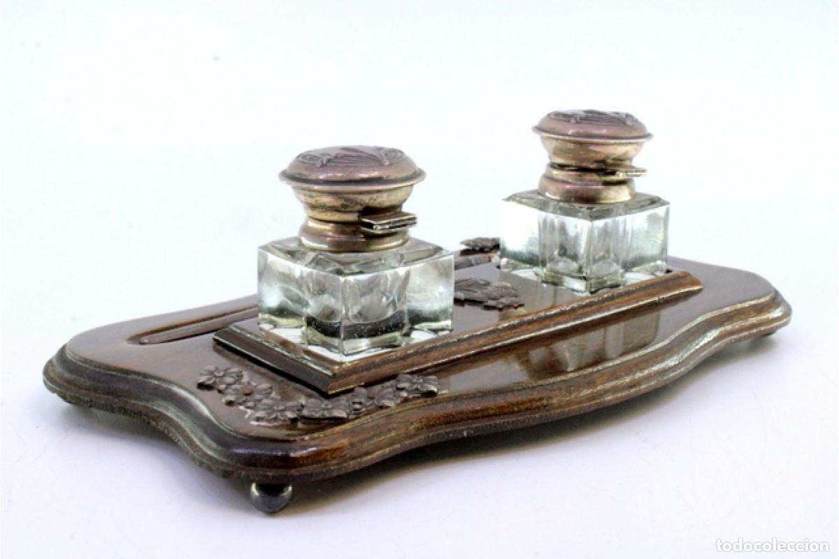 Antig&uuml;edades: Tintero de madera y plata - Foto 7