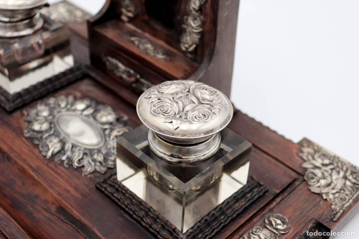 Antig&uuml;edades: Tintero de madera y plata - Foto 3