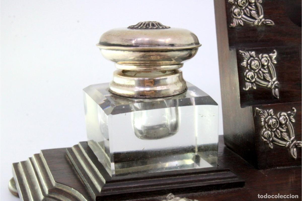 Antig&uuml;edades: Tintero de madera y plata - Foto 2