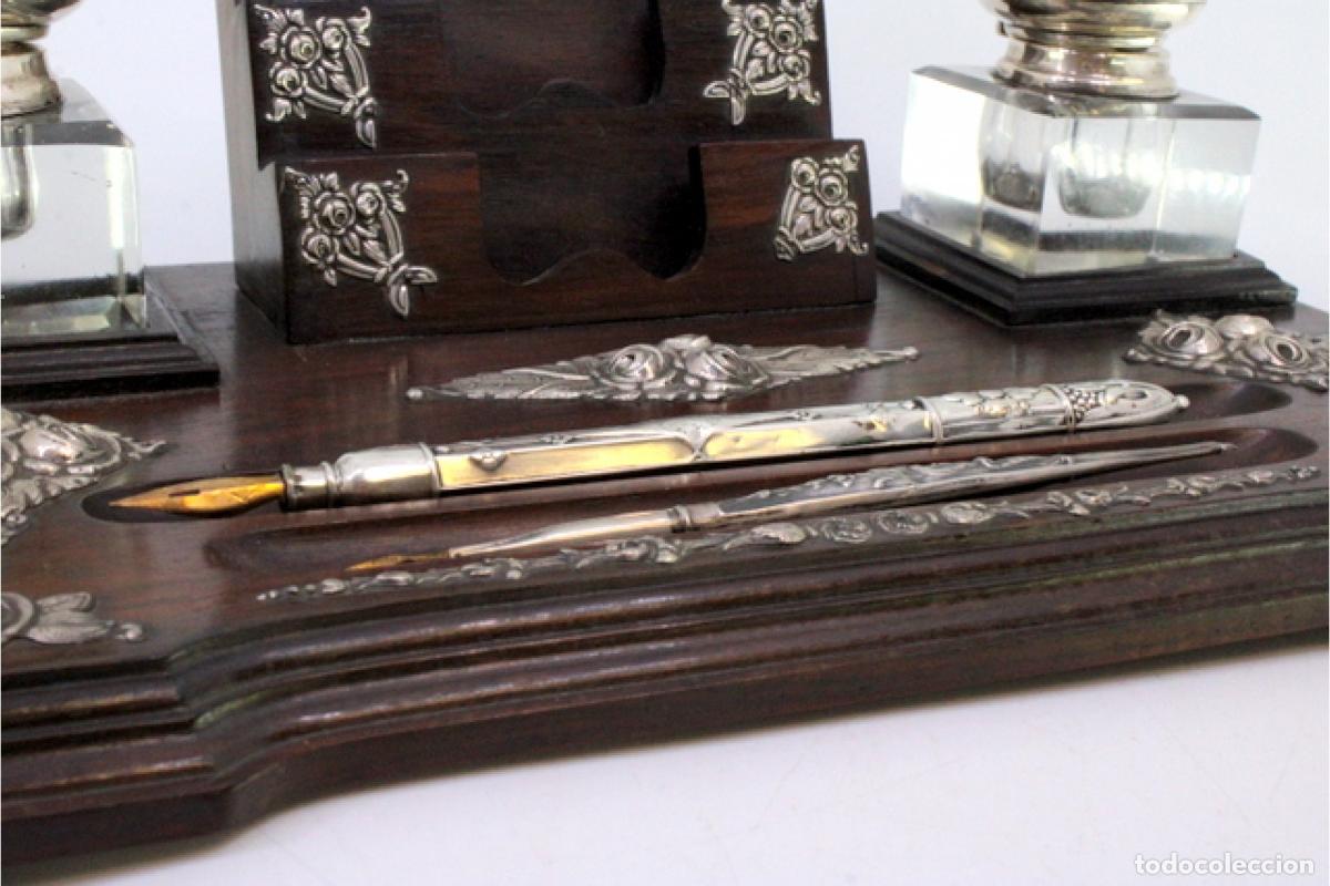 Antig&uuml;edades: Tintero de madera y plata - Foto 4