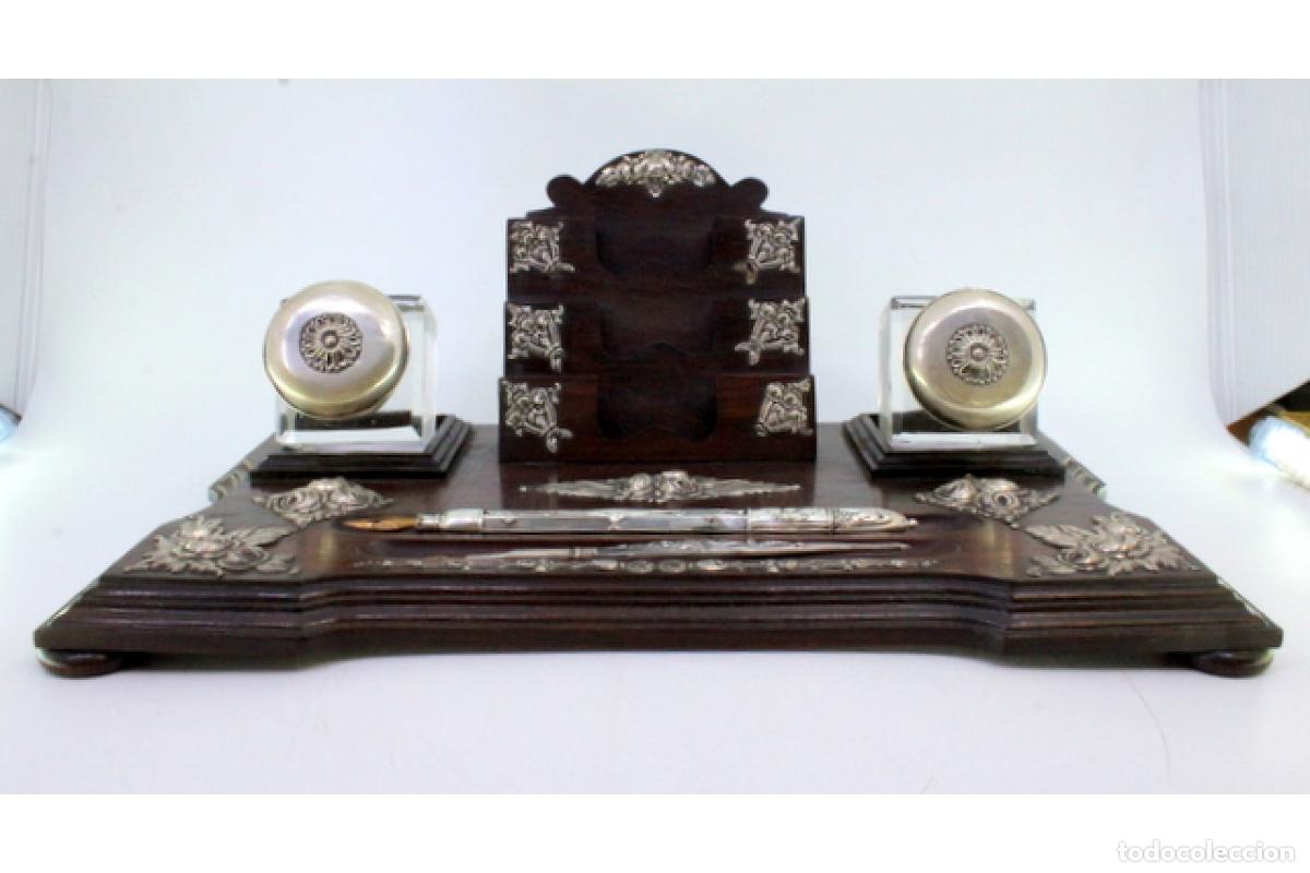 Antig&uuml;edades: Tintero de madera y plata - Foto 5