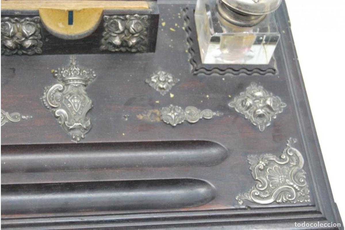 Antig&uuml;edades: Juego de tinteros de madera y plata. - Foto 2