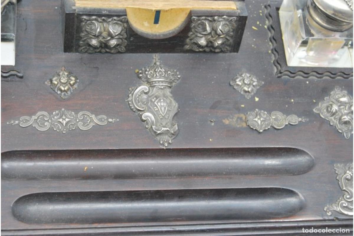 Antig&uuml;edades: Juego de tinteros de madera y plata. - Foto 7