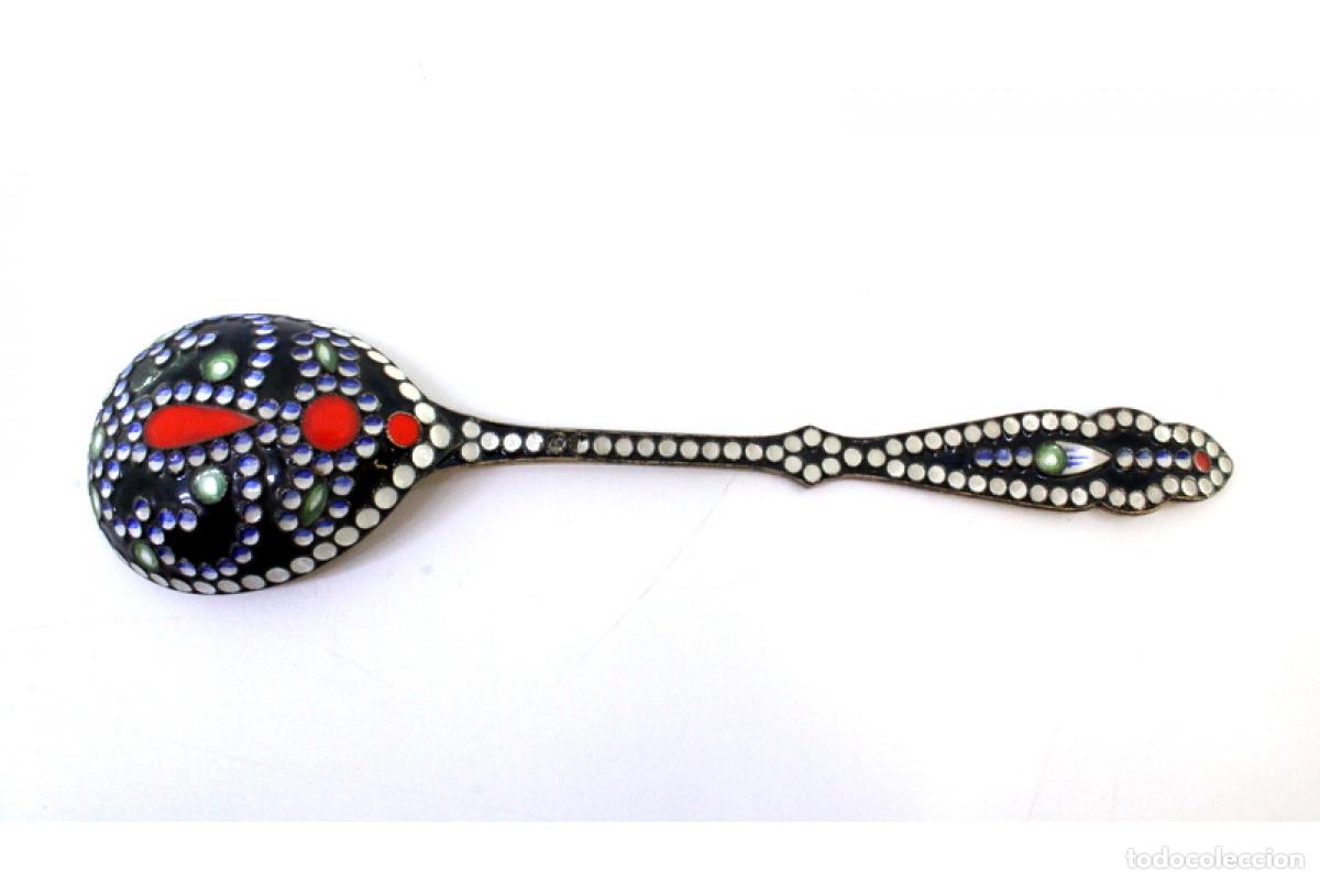 Antig&uuml;edades: Cuchara de postre cloisonn&eacute; rusa de plata - Foto 2