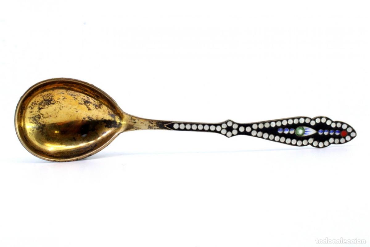 Antig&uuml;edades: Cuchara de postre cloisonn&eacute; rusa de plata - Foto 4