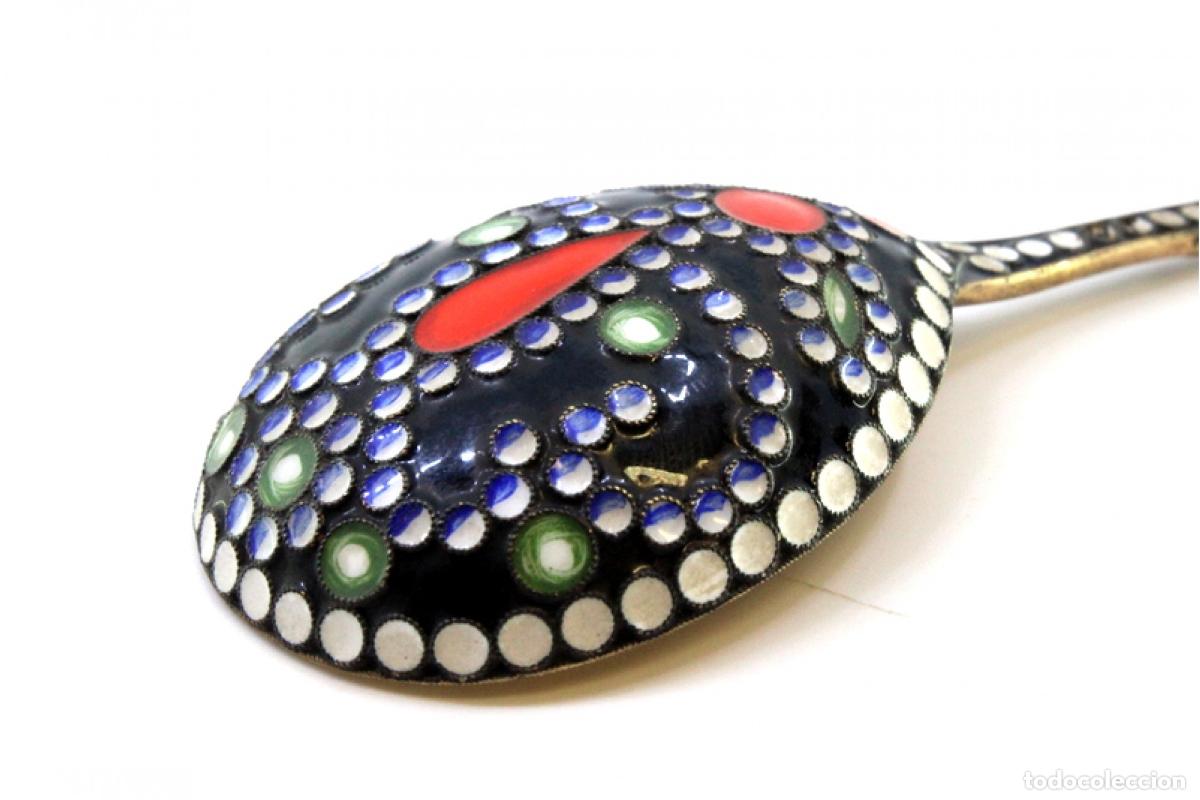 Antig&uuml;edades: Cuchara de postre cloisonn&eacute; rusa de plata - Foto 5