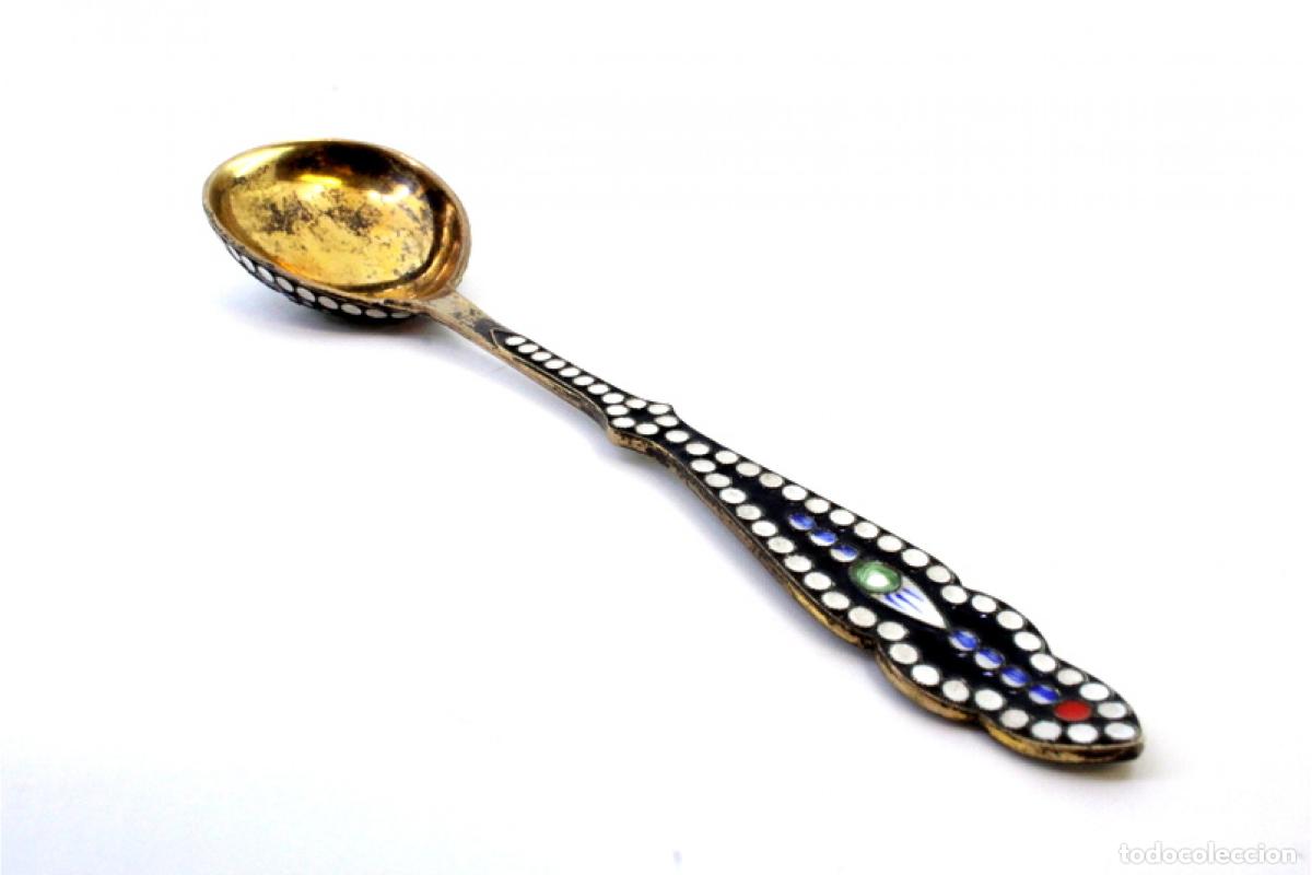 Antig&uuml;edades: Cuchara de postre cloisonn&eacute; rusa de plata - Foto 6