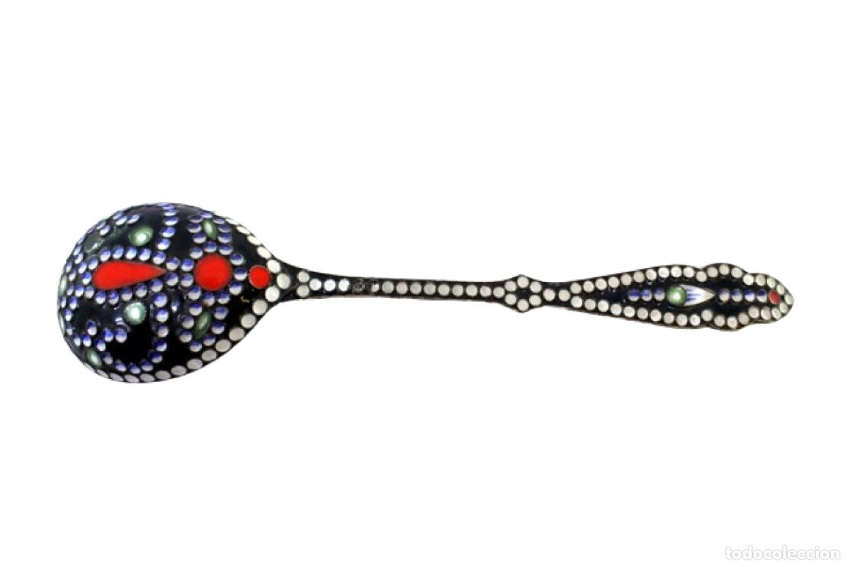 Antig&uuml;edades: Cuchara de postre cloisonn&eacute; rusa de plata - Foto 1