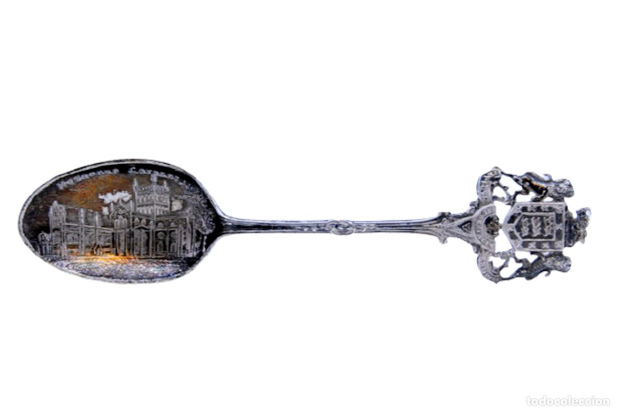Antiquit&eacute;s: Cuchara de plata - Catedral de Hereford y escudo de armas ingl&eacute;s