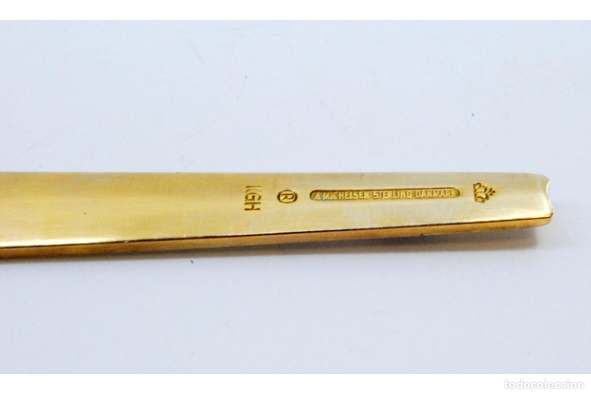 Antig&uuml;edades: Cuchara de postre de plata ba&ntilde;ada en oro - Navidad - Foto 2