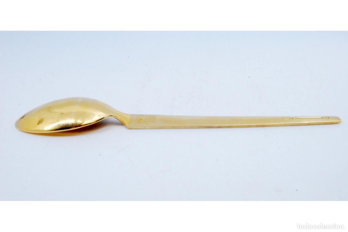 Antig&uuml;edades: Cuchara de postre de plata ba&ntilde;ada en oro - Navidad - Foto 4