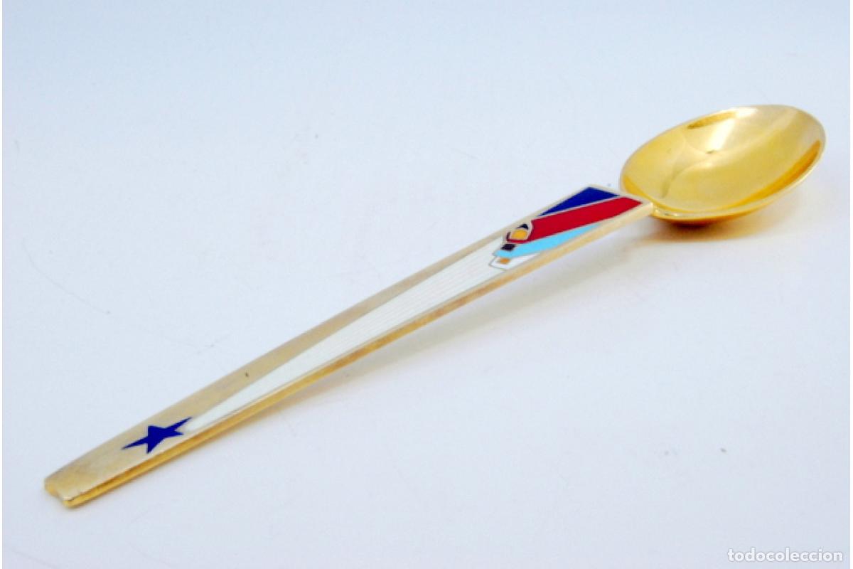 Antig&uuml;edades: Cuchara de postre de plata ba&ntilde;ada en oro - Navidad - Foto 6