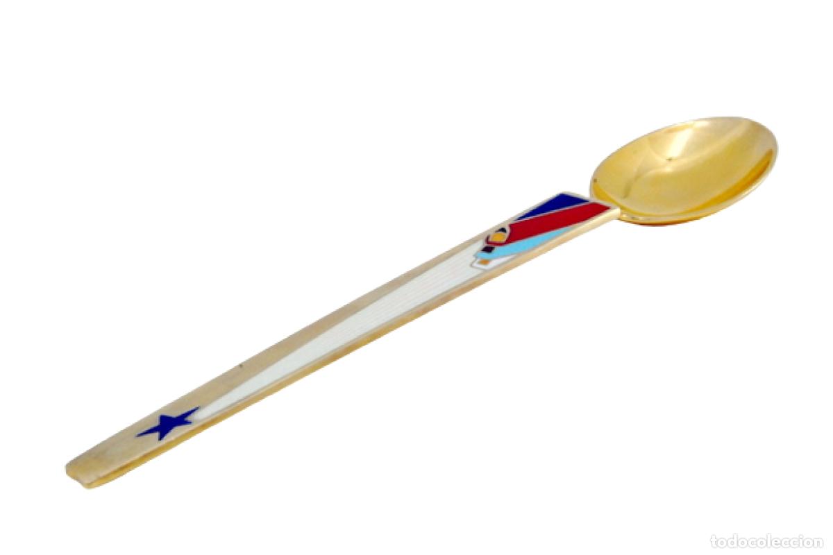 Antig&uuml;edades: Cuchara de postre de plata ba&ntilde;ada en oro - Navidad - Foto 1