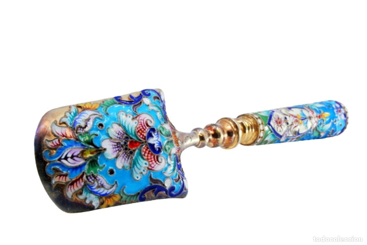 Antiquit&auml;ten: Cuchara de especias cloisonn&eacute; de plata rusa