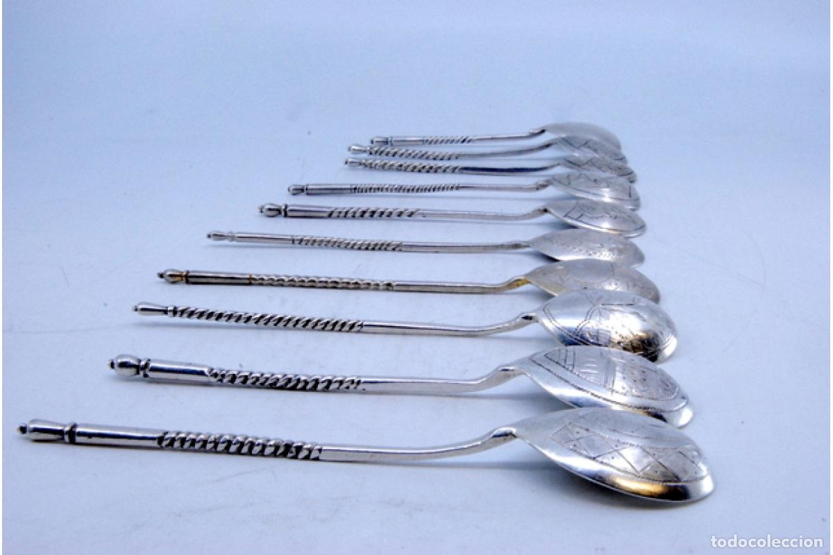 Antig&uuml;edades: Juego de 10 cucharas de postre de plata - Foto 5