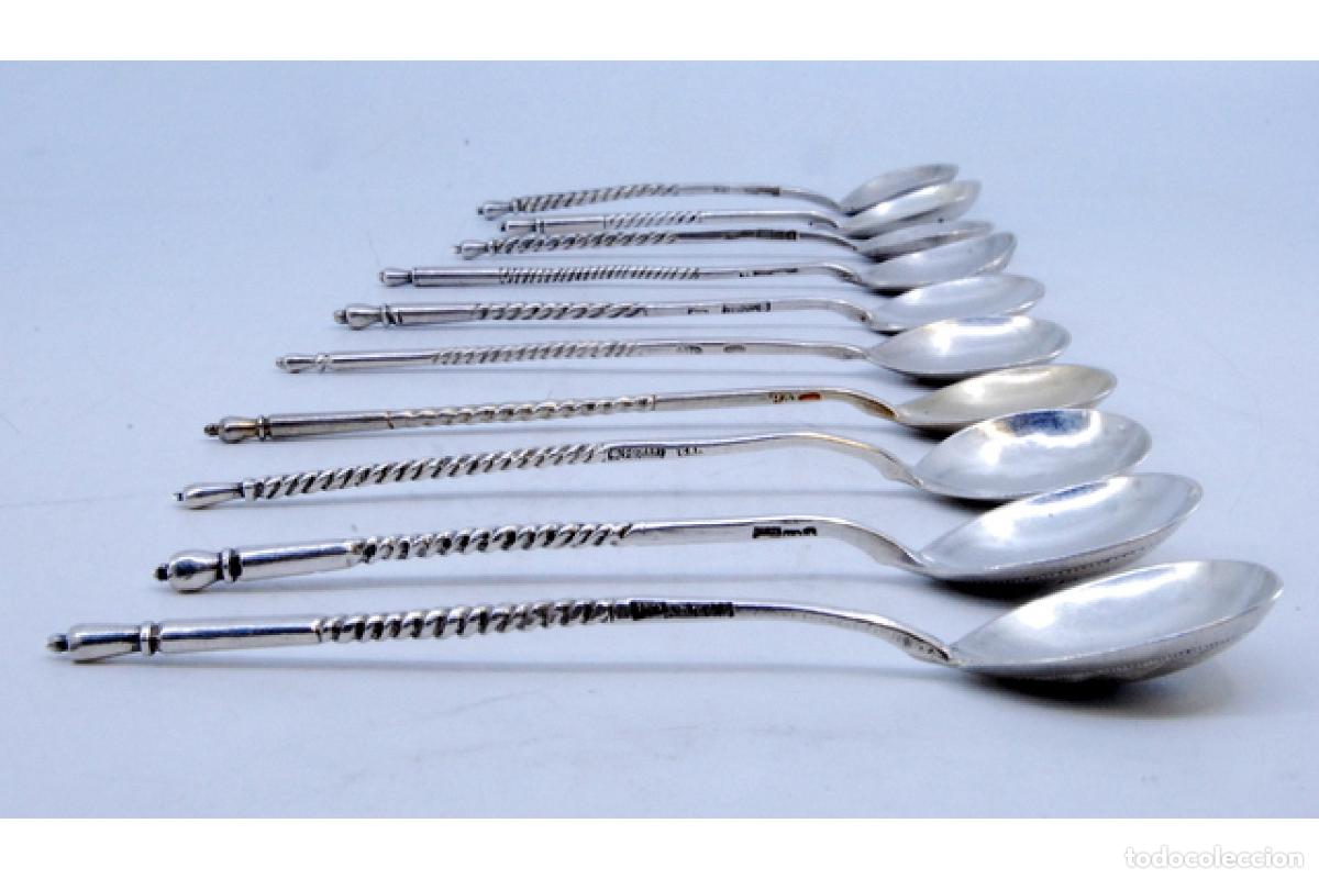 Antig&uuml;edades: Juego de 10 cucharas de postre de plata - Foto 6