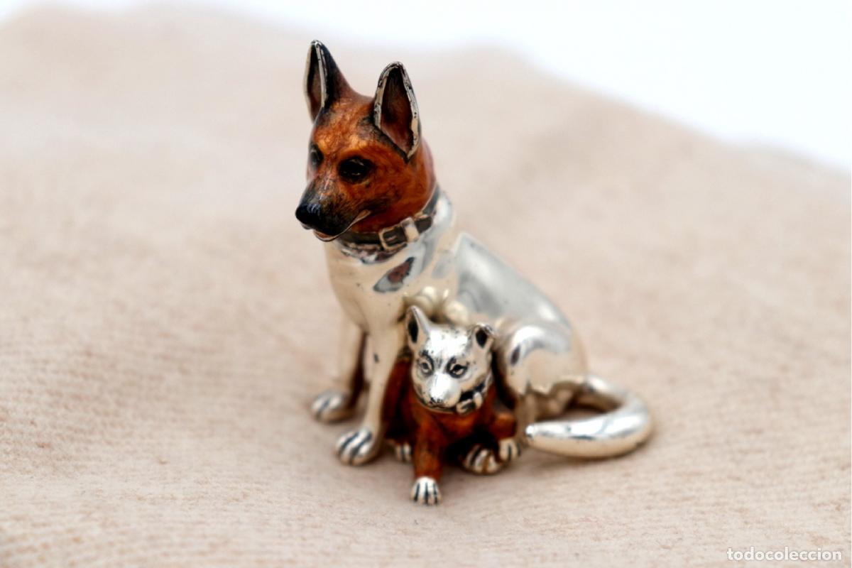 Antig&uuml;edades: Conjunto de perro hembra y macho, en plata. - Foto 5