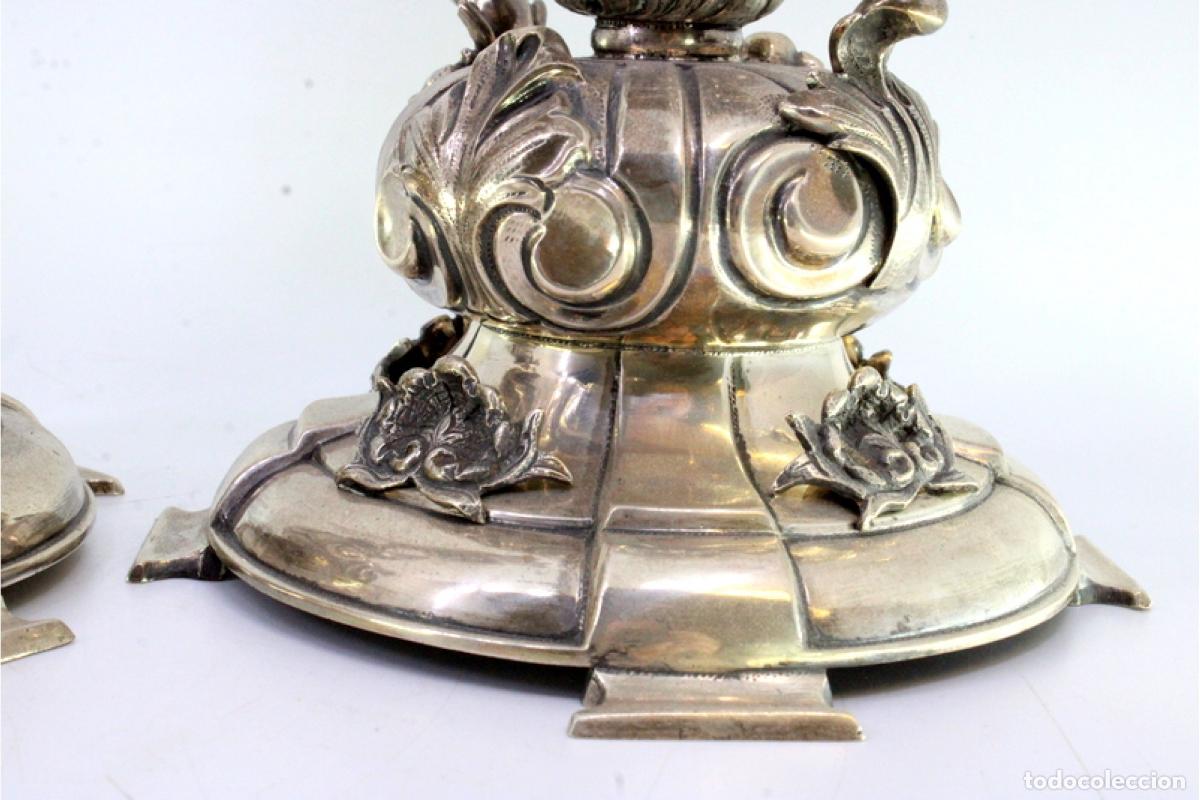 Antig&uuml;edades: Par de l&aacute;mparas de mesa de platas - Foto 5
