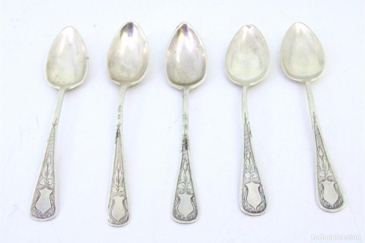 Antig&uuml;edades: Juego de 5 cucharillas de plata - Foto 2