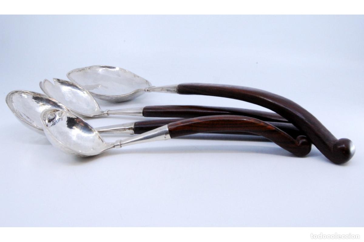 Antig&uuml;edades: Juego de 4 cucharas de postre de plata - Foto 4