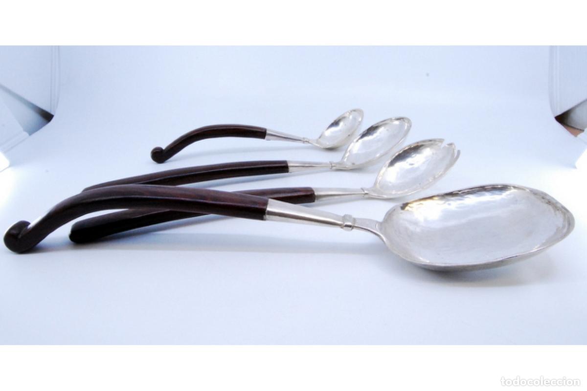 Antig&uuml;edades: Juego de 4 cucharas de postre de plata - Foto 6
