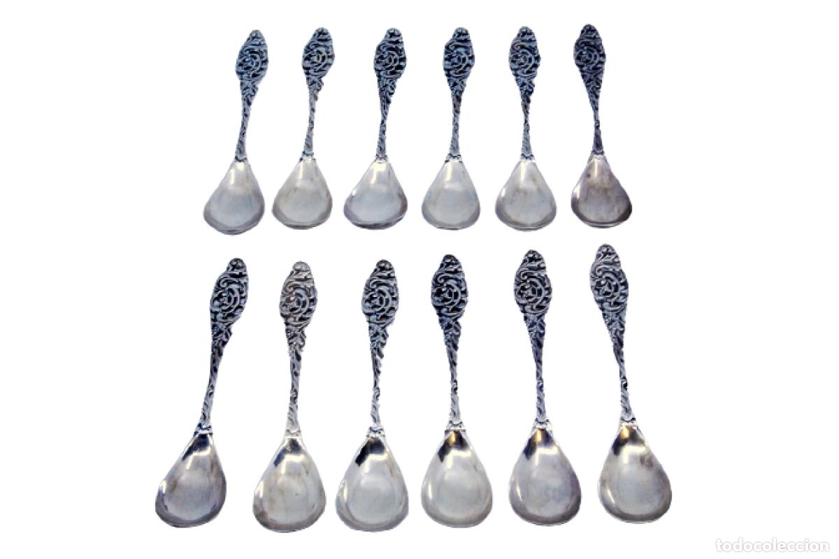 Oggetti Antichi: Juego de 12 cucharillas de caf&eacute; de plata