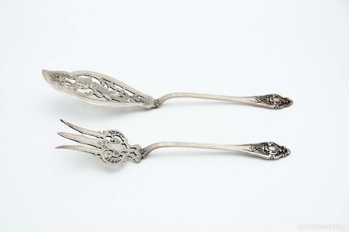 Antig&uuml;edades: Cuchillo y tenedor para pescado, de plata. - Foto 3