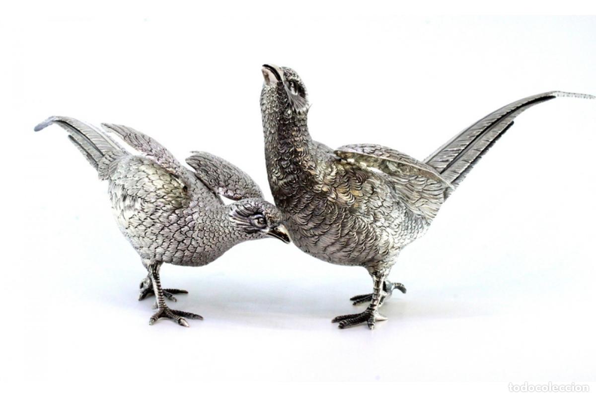 Antig&uuml;edades: Juego de faisanes (pareja) en plata - Foto 2