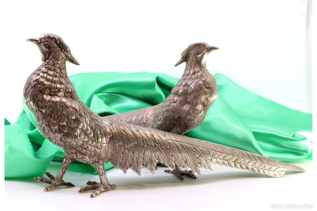Antig&uuml;edades: Juego de faisanes (pareja) en plata - Foto 3