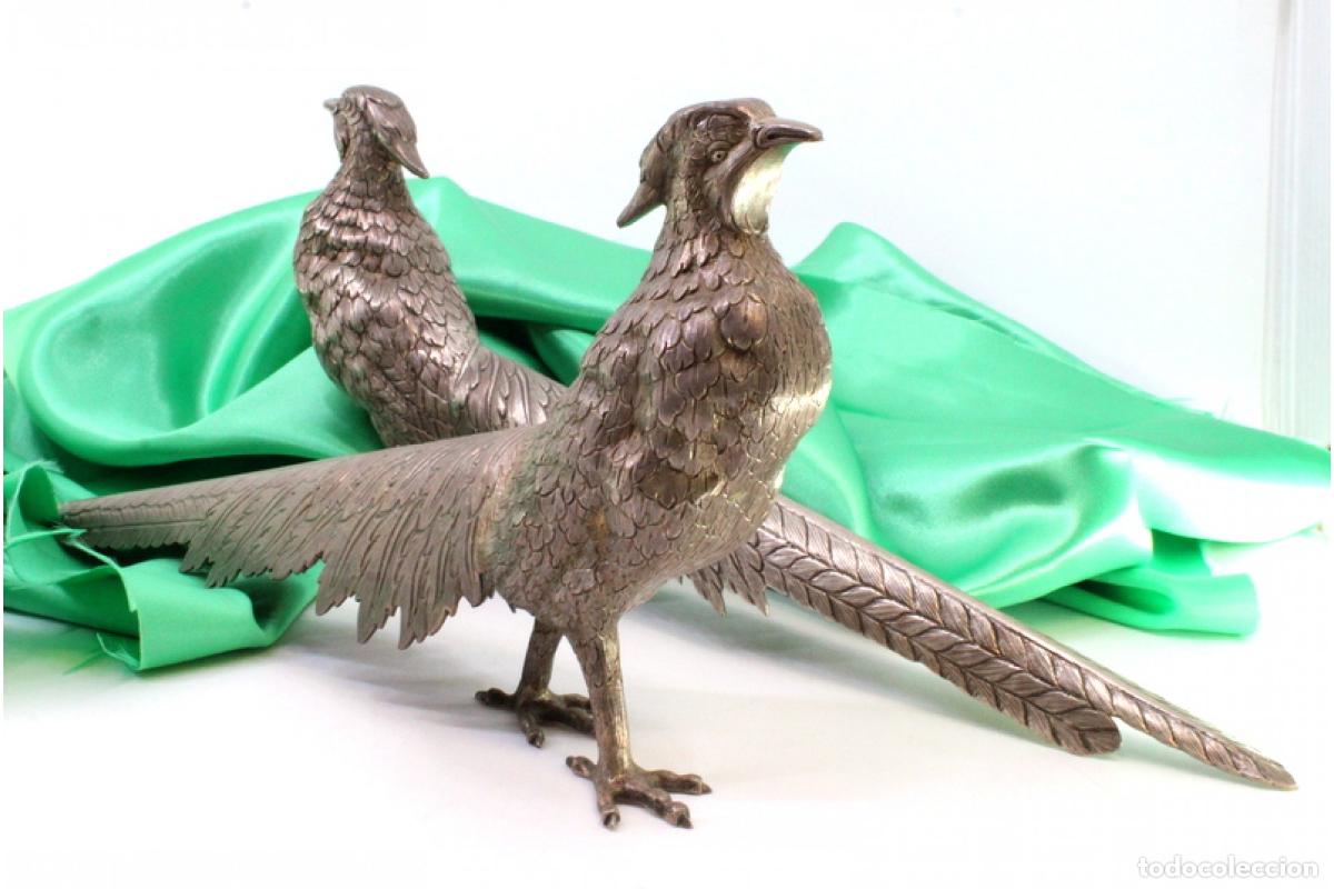 Antig&uuml;edades: Juego de faisanes (pareja) en plata - Foto 6